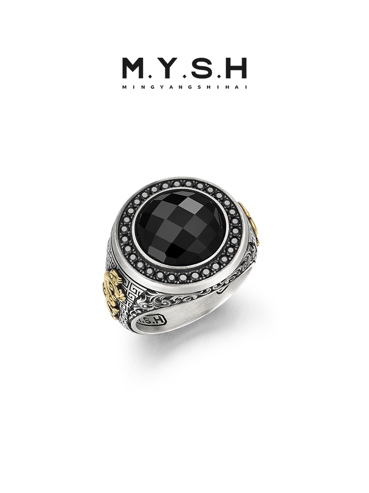 S925 Silver Black Onyx Pi Xiu Statement Ring