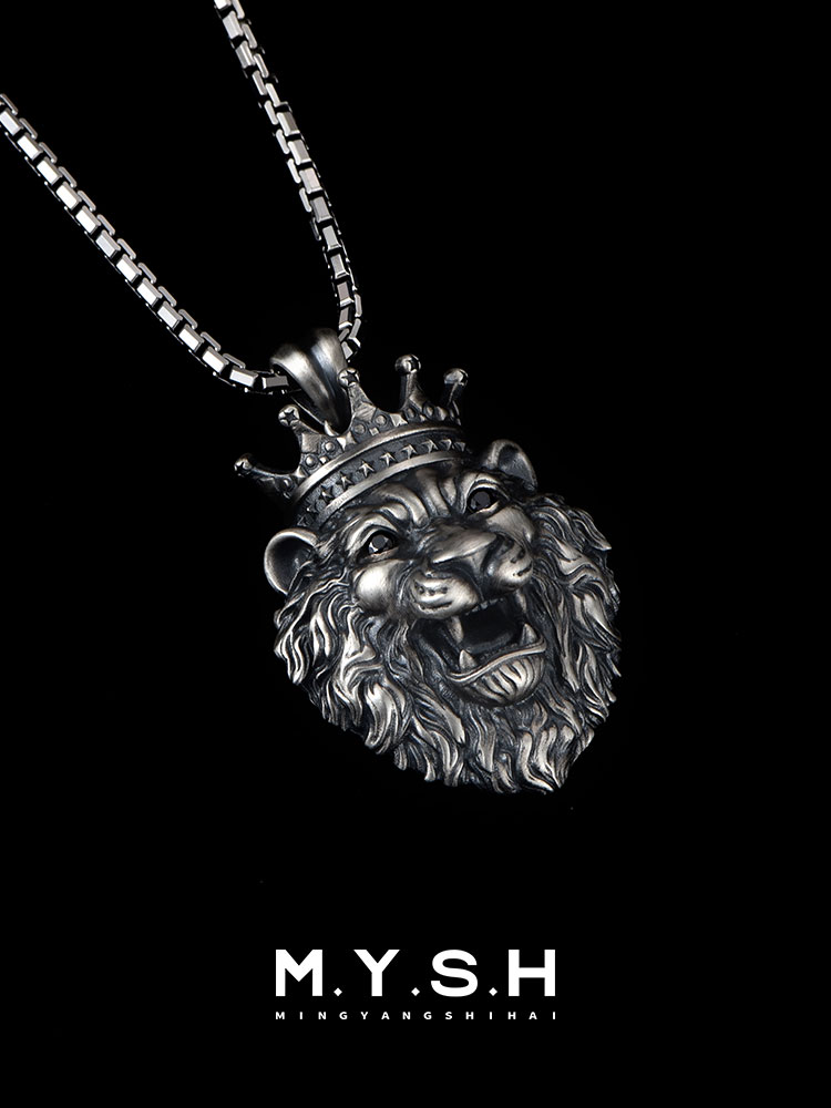 S925 Silver 3D Crowned Lion King Pendant Necklace