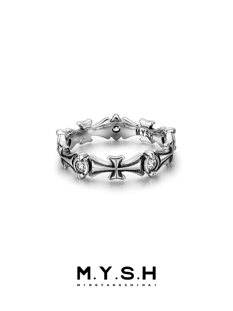 S925 Silver Gothic Cross Eternity Band Ring