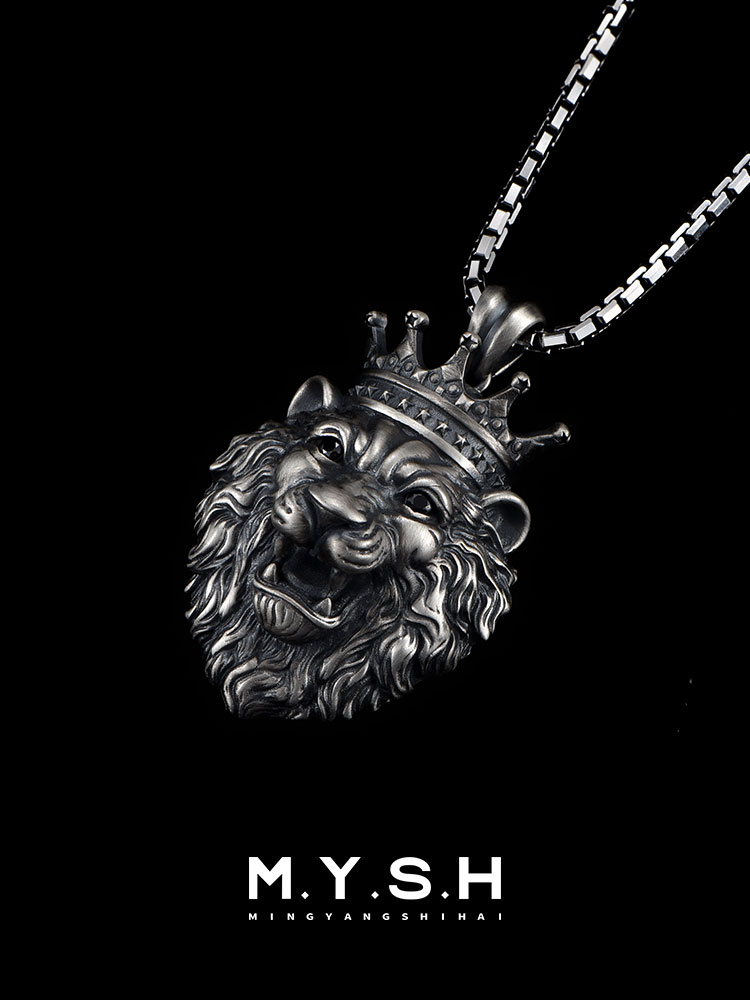 S925 Silver 3D Crowned Lion King Pendant Necklace