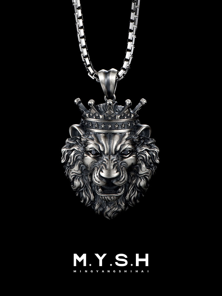 S925 Silver 3D Crowned Lion King Pendant Necklace