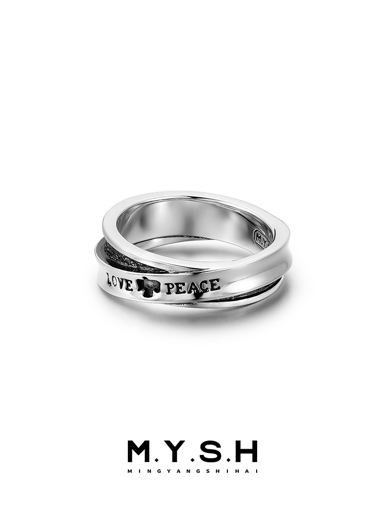S925 Silver Love & Peace Dual Band Ring