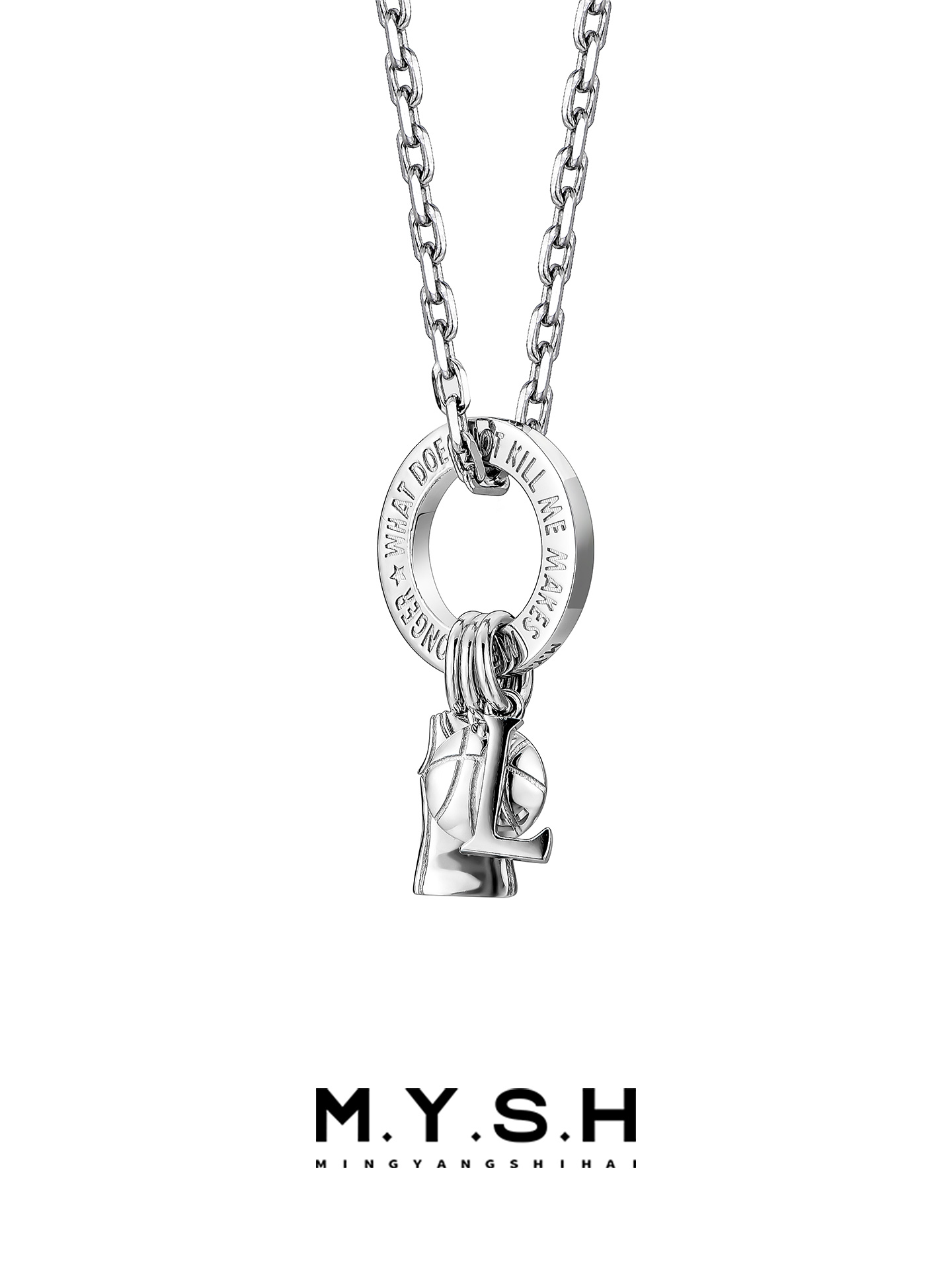 S925 Silver Kobe Bryant "L" Jersey Circle Pendant Necklace