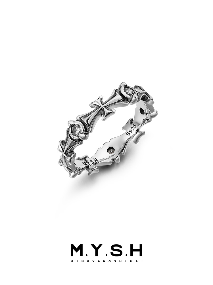 S925 Silver Gothic Cross Eternity Band Ring