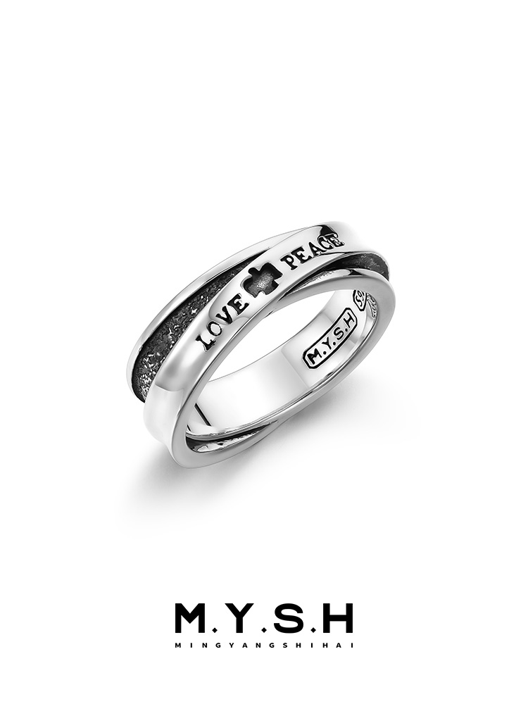S925 Silver Love & Peace Dual Band Ring