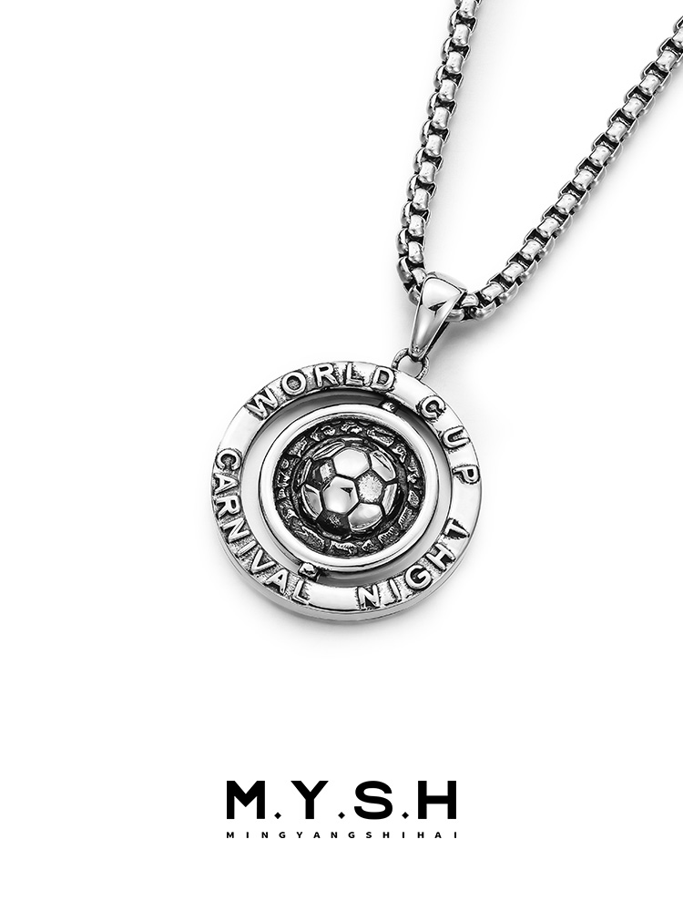 S925 Silver Rotating World Cup Soccer Spinner Pendant Necklace
