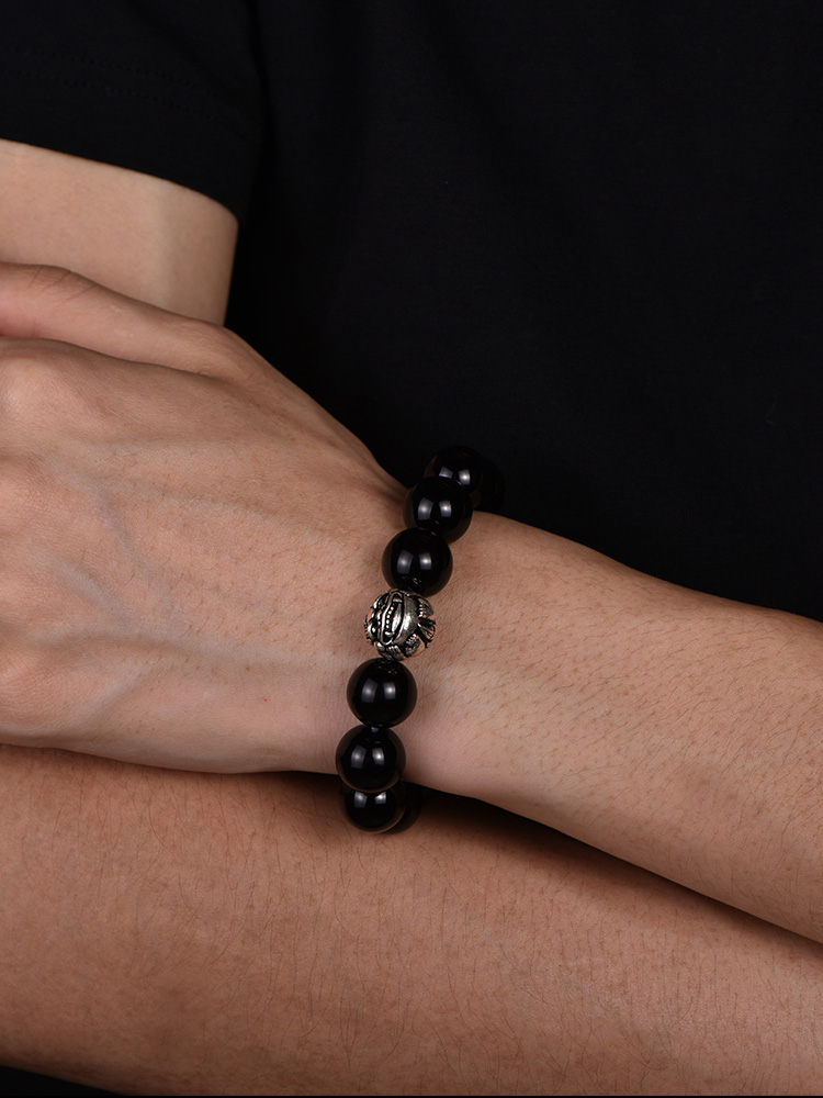 S925 Silver Pi Xiu Black Obsidian Beaded Bracelet