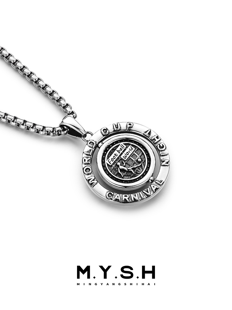 S925 Silver Rotating World Cup Soccer Spinner Pendant Necklace