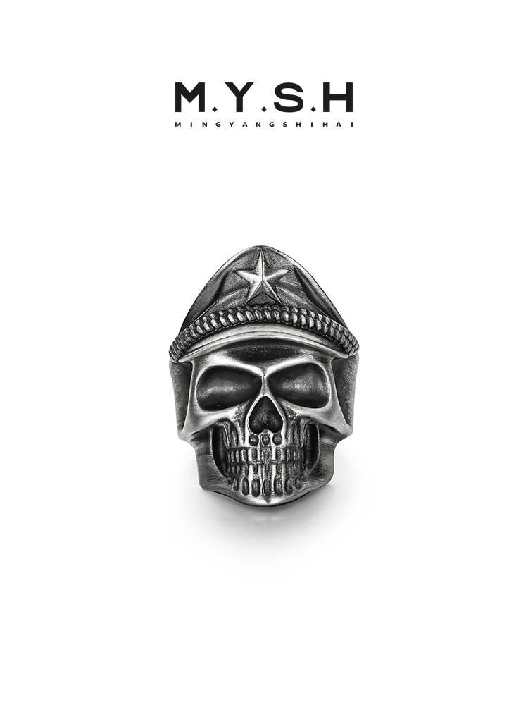 S925 Silver 3D Military Skull Captain Ring