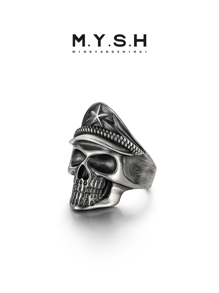 S925 Silver 3D Military Skull Captain Ring