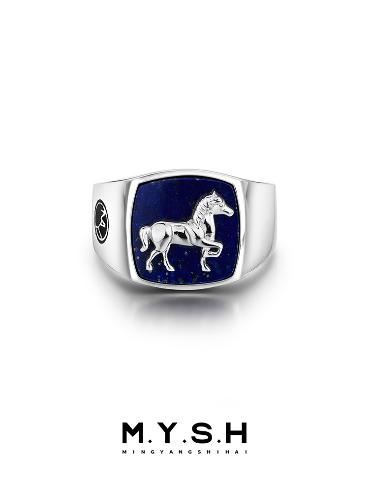 S925 Silver Rearing Horse Signet Ring