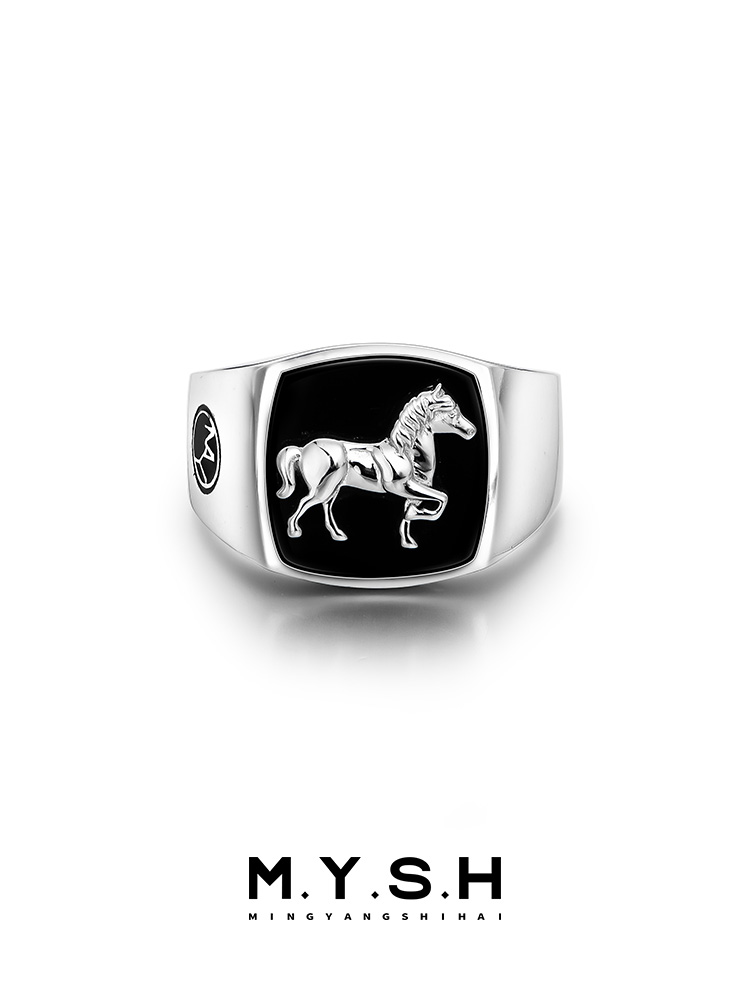 S925 Silver Rearing Horse Signet Ring