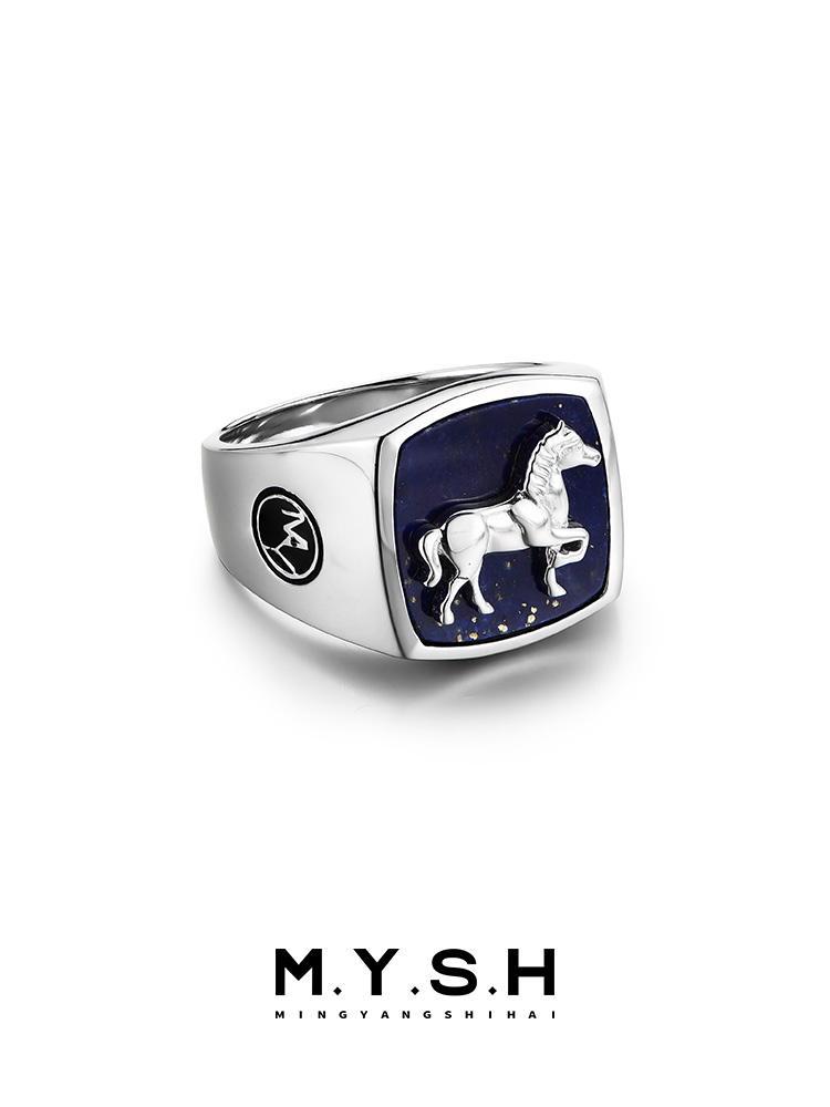 S925 Silver Rearing Horse Signet Ring