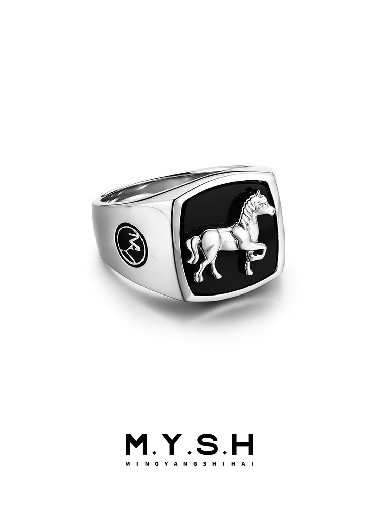 S925 Silver Rearing Horse Signet Ring