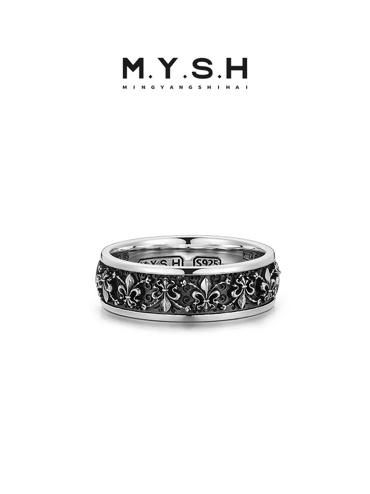 S925 Silver Fleur-de-Lis Wide Band Ring