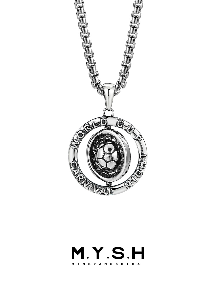 S925 Silver Rotating World Cup Soccer Spinner Pendant Necklace
