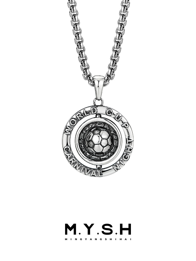 S925 Silver Rotating World Cup Soccer Spinner Pendant Necklace