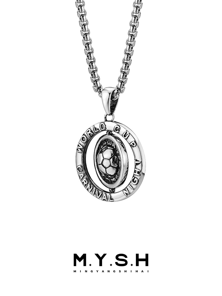 S925 Silver Rotating World Cup Soccer Spinner Pendant Necklace