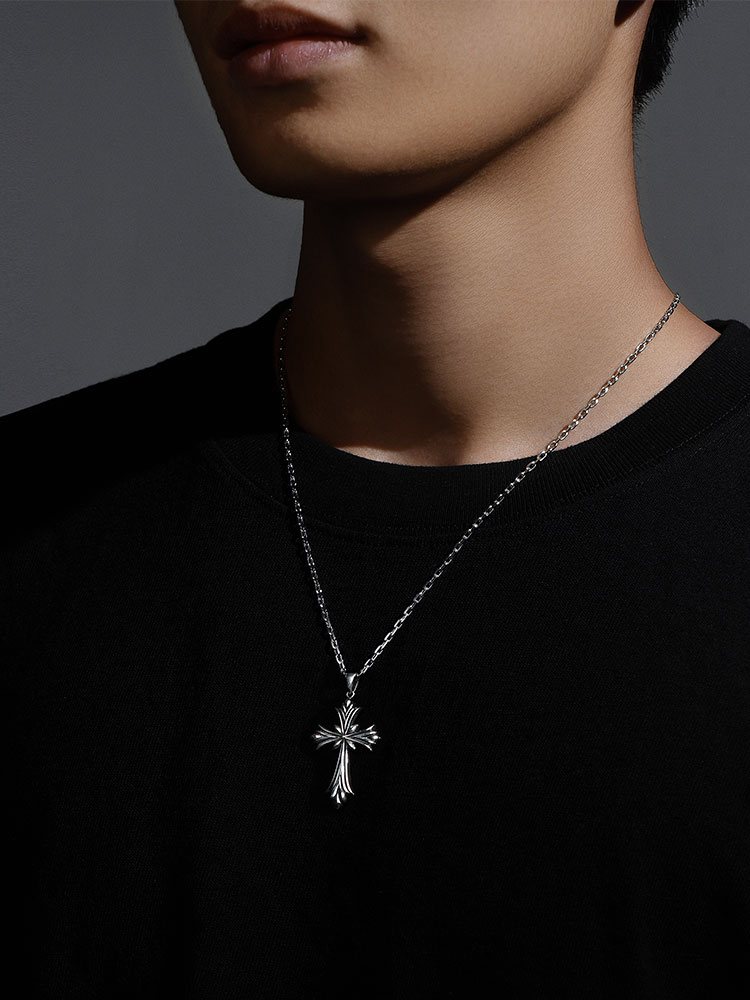 S925 Silver Gothic Cross Pendant Necklace-MYSH