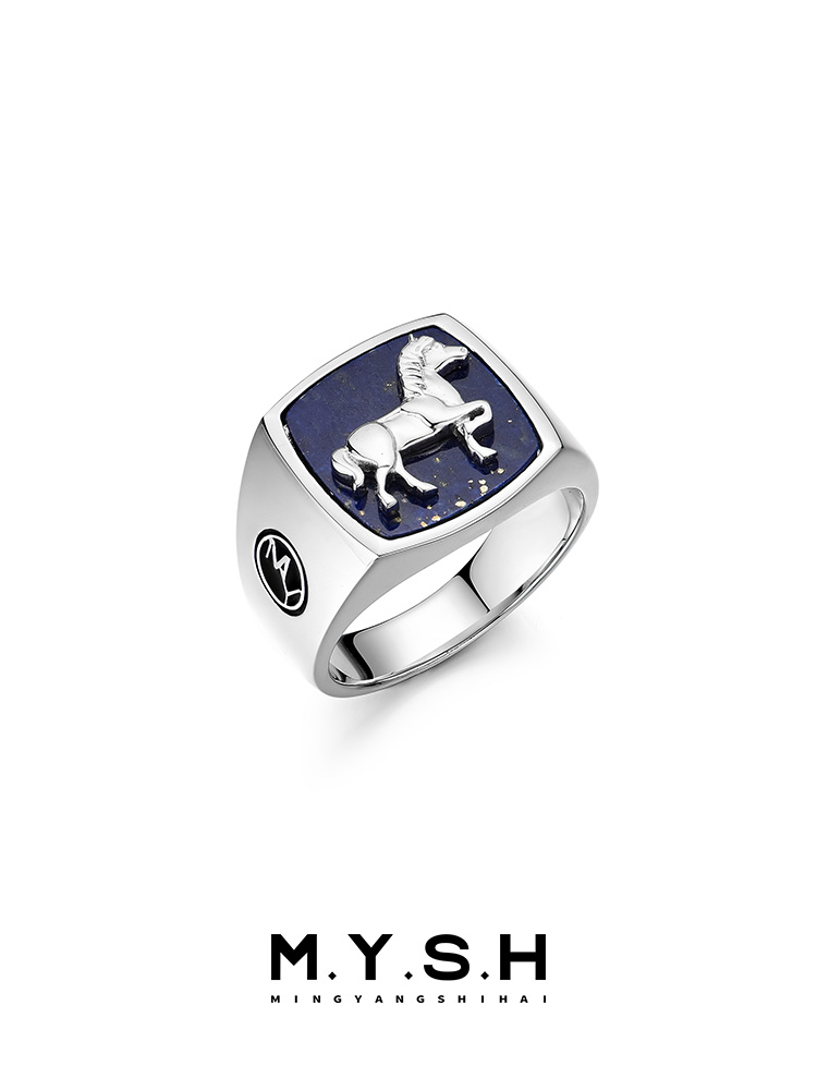 S925 Silver Rearing Horse Signet Ring