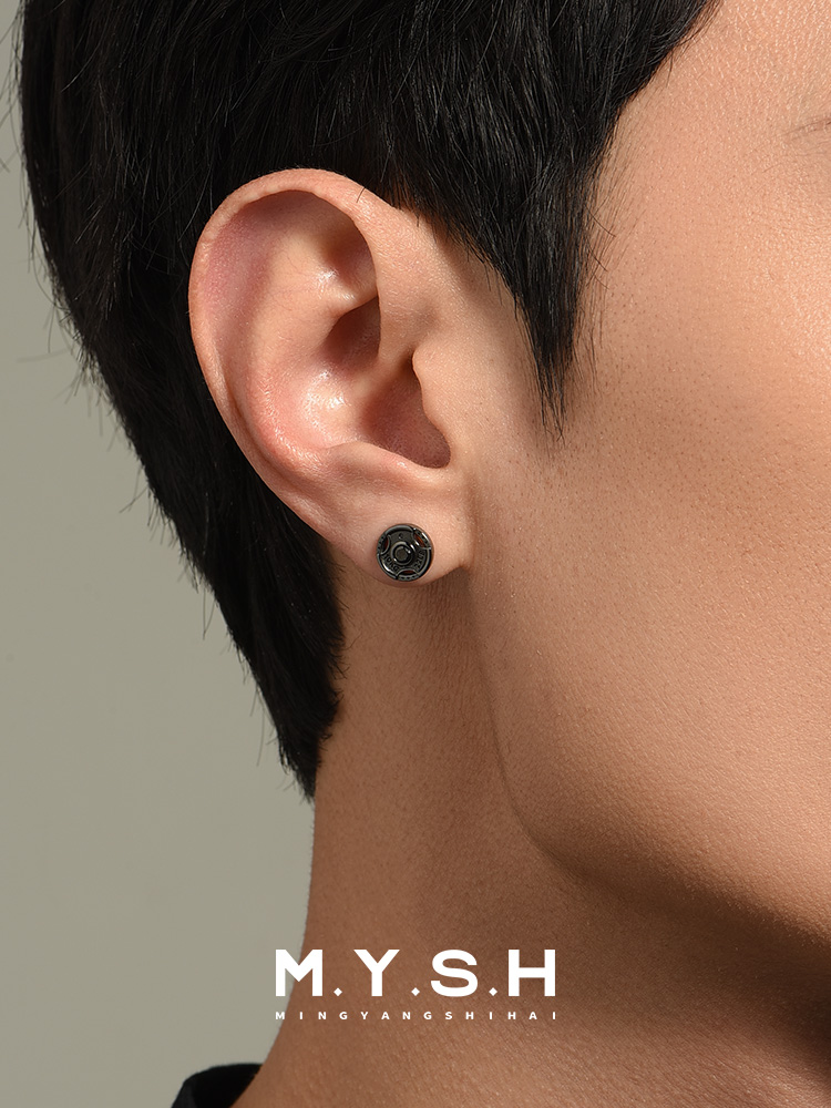 S925 Silver Barbell Plate Stud Earrings