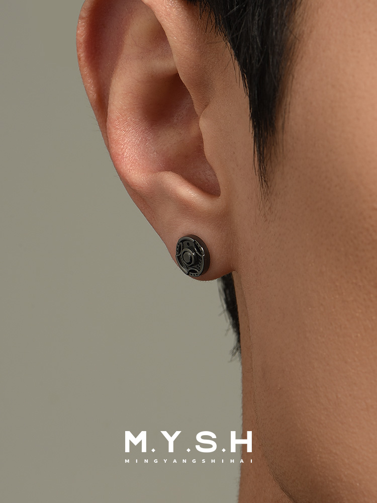 S925 Silver Barbell Plate Stud Earrings