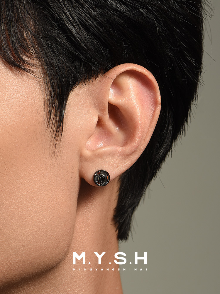 S925 Silver Barbell Plate Stud Earrings