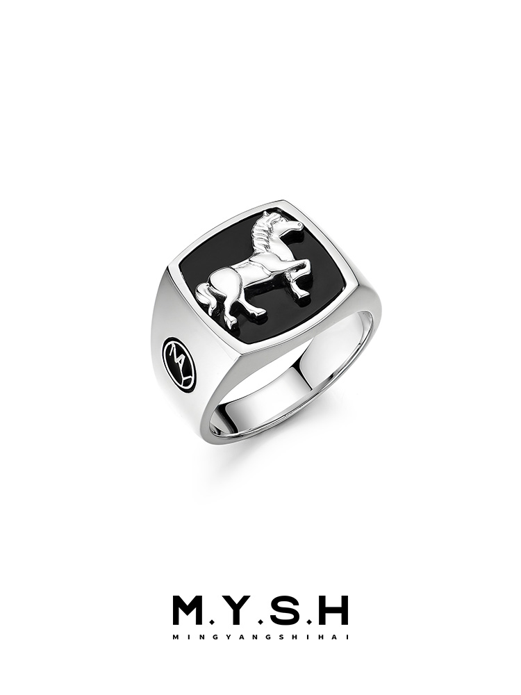 S925 Silver Rearing Horse Signet Ring