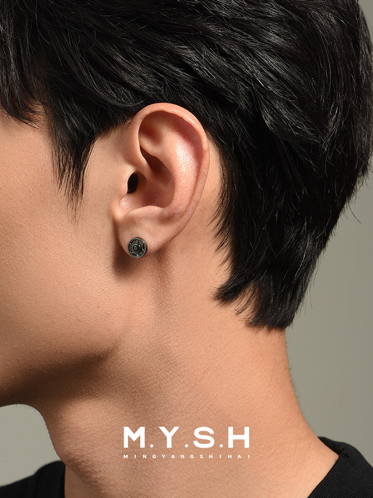 S925 Silver Barbell Plate Stud Earrings