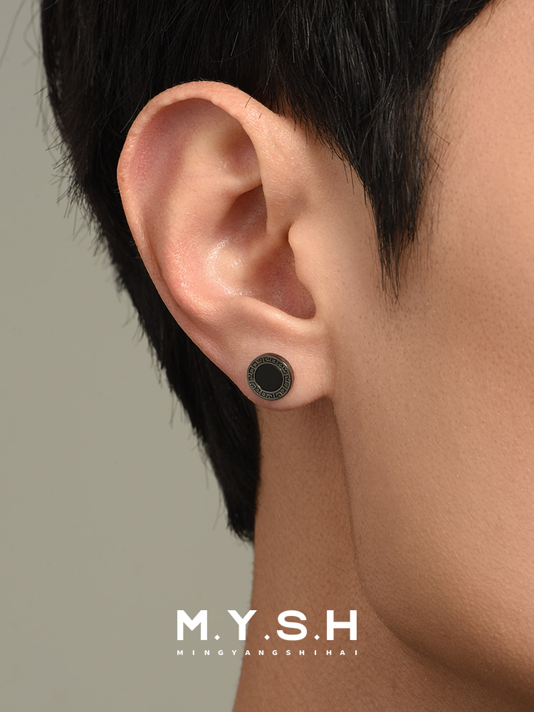 S925 Silver Greek Key Onyx Stud Earrings