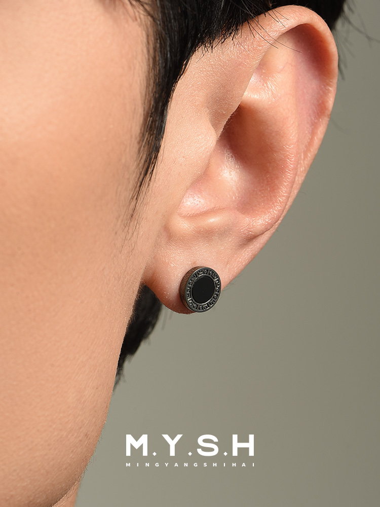 S925 Silver Greek Key Onyx Stud Earrings