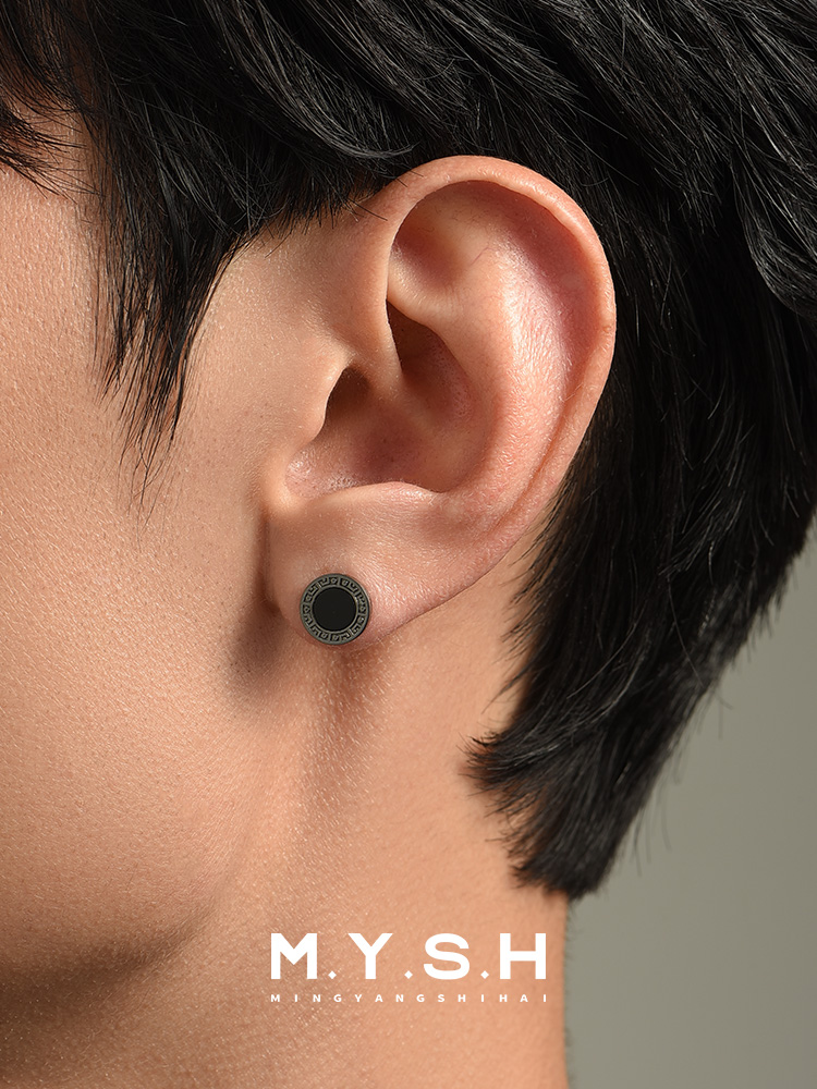 S925 Silver Greek Key Onyx Stud Earrings