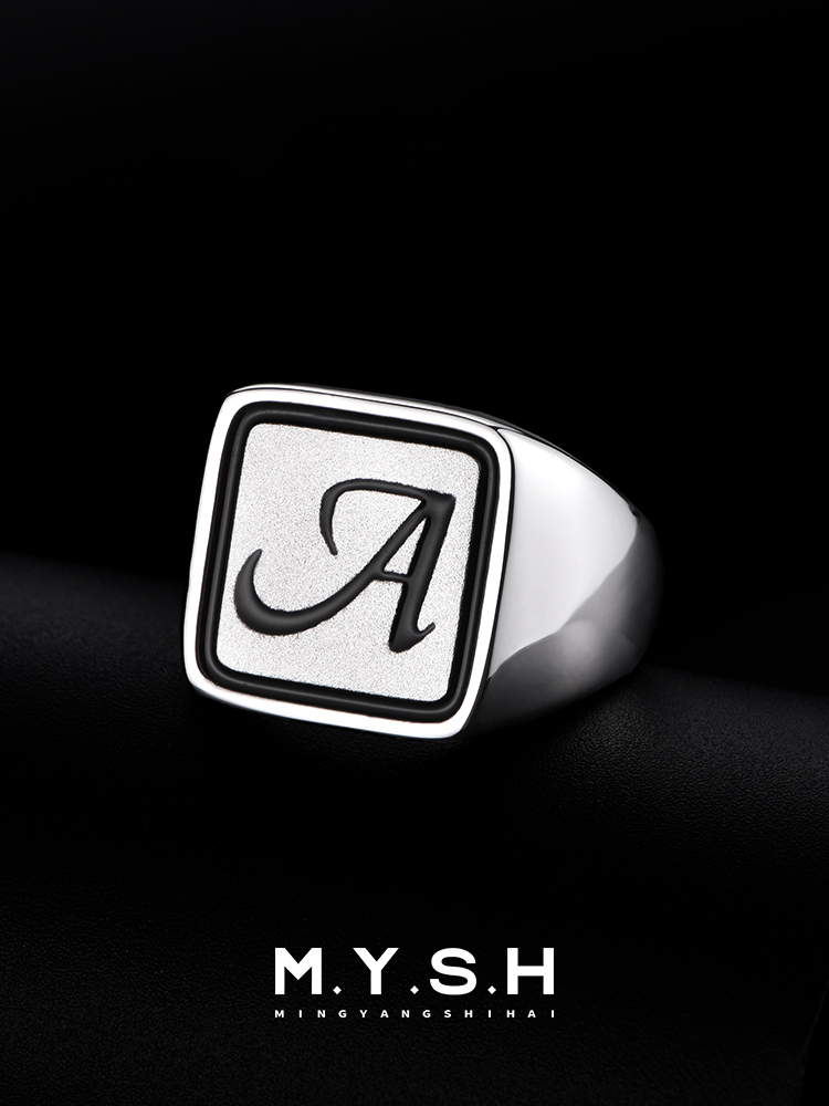 S925 Silver Custom Letter Signet Ring for Men