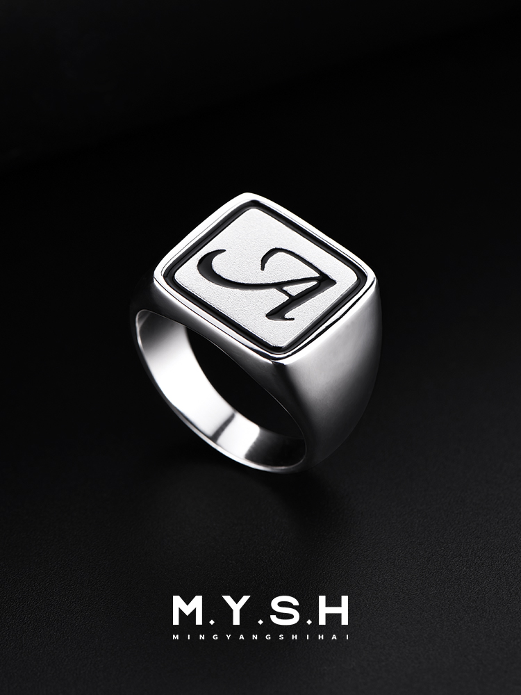 S925 Silver Custom Letter Signet Ring for Men
