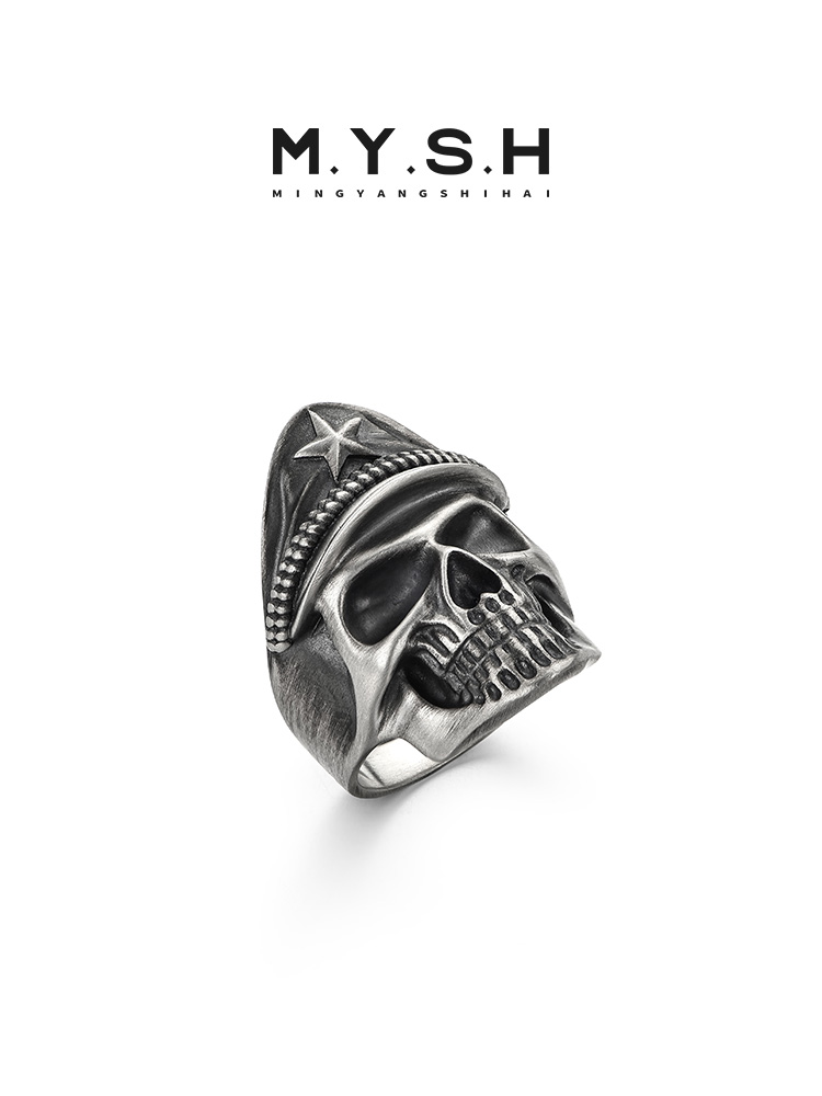 S925 Silver 3D Military Skull Captain Ring