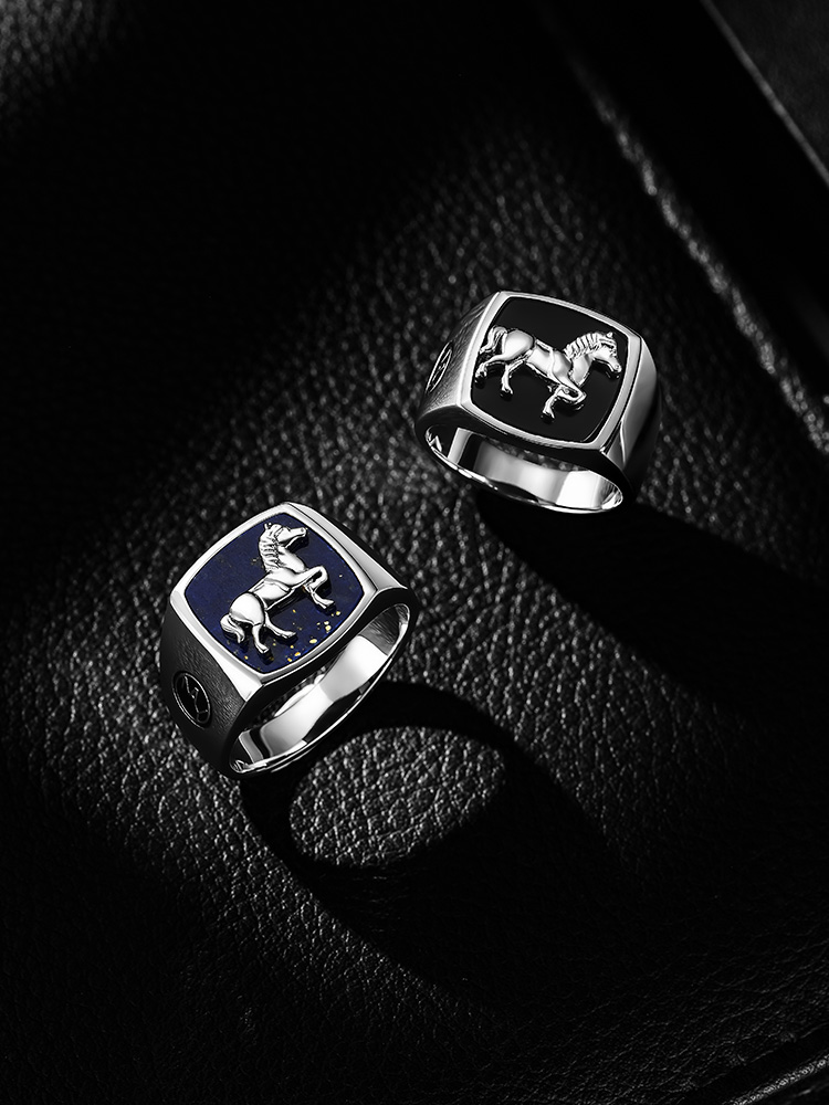 S925 Silver Rearing Horse Signet Ring