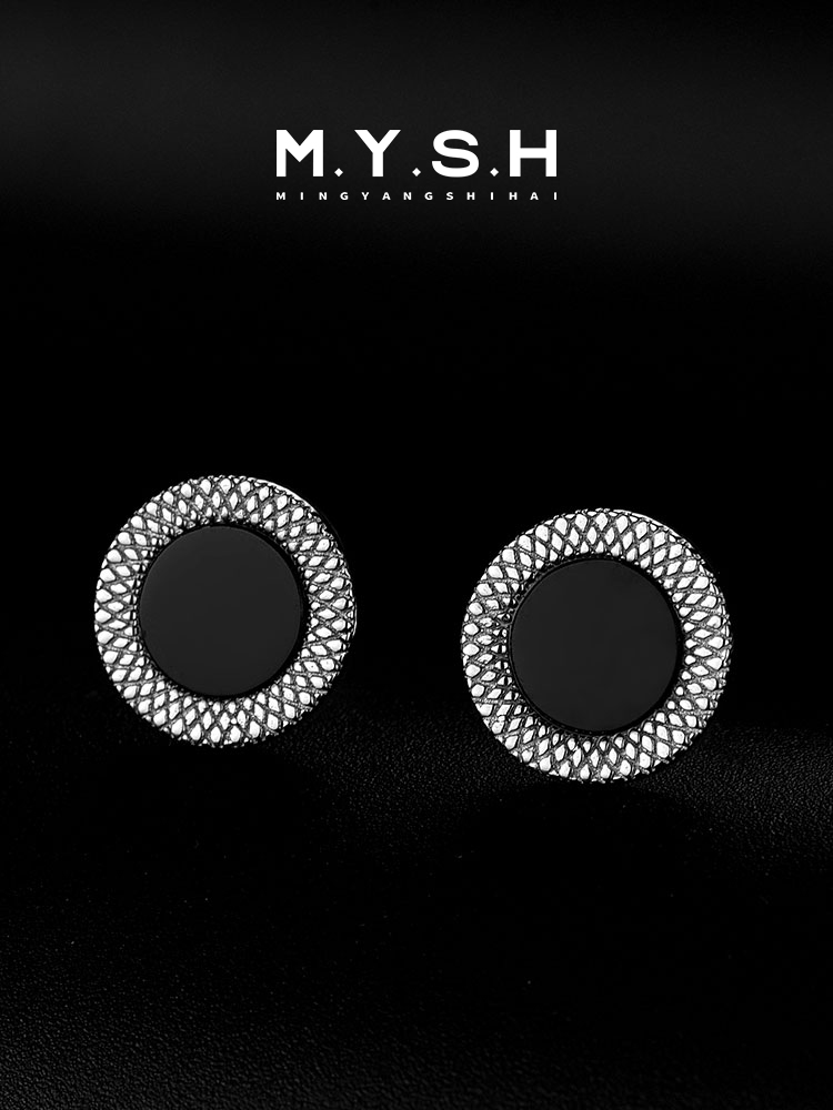 S925 Silver Snake Scale Black Gem Stud Earrings