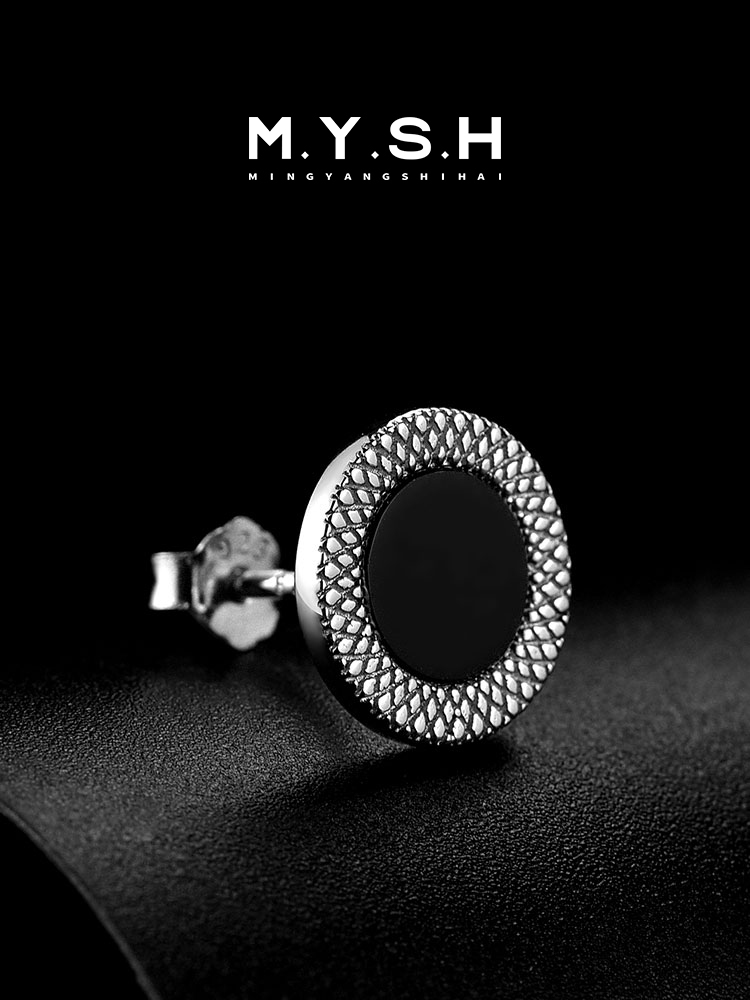 S925 Silver Snake Scale Black Gem Stud Earrings