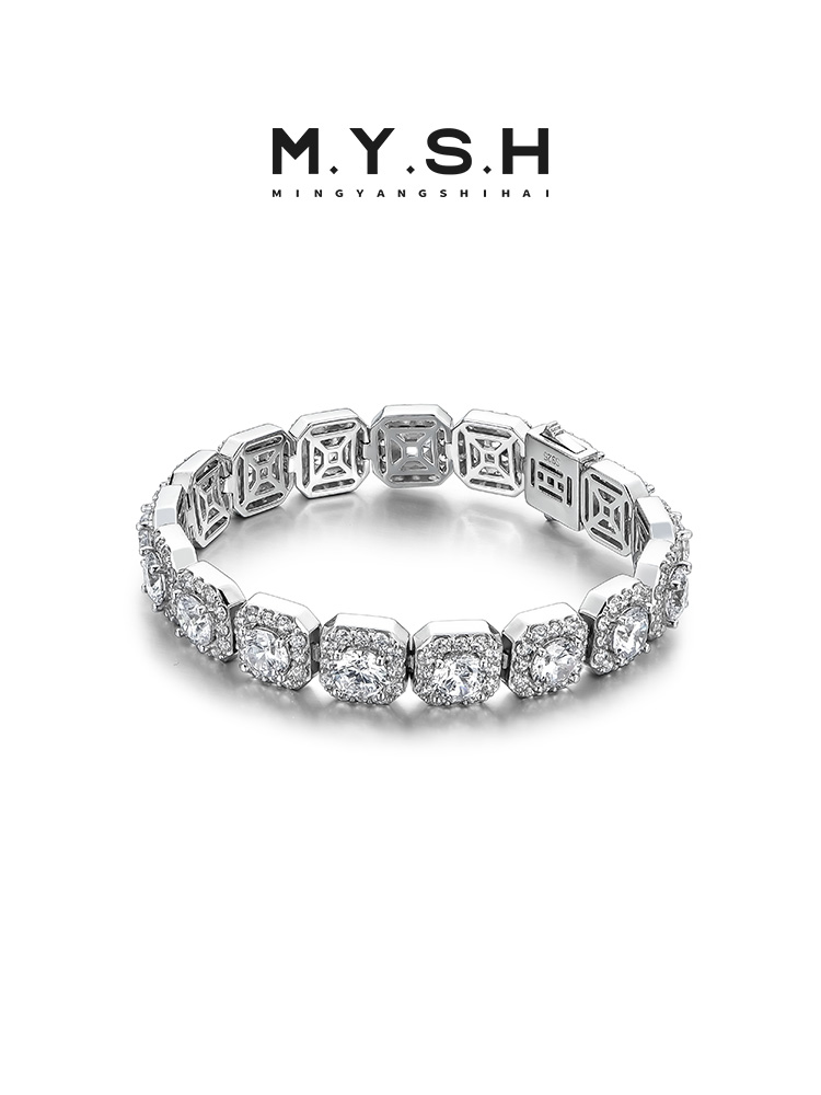 S925 Silver Full Pave Diamond Cuban Tennis Bracelet