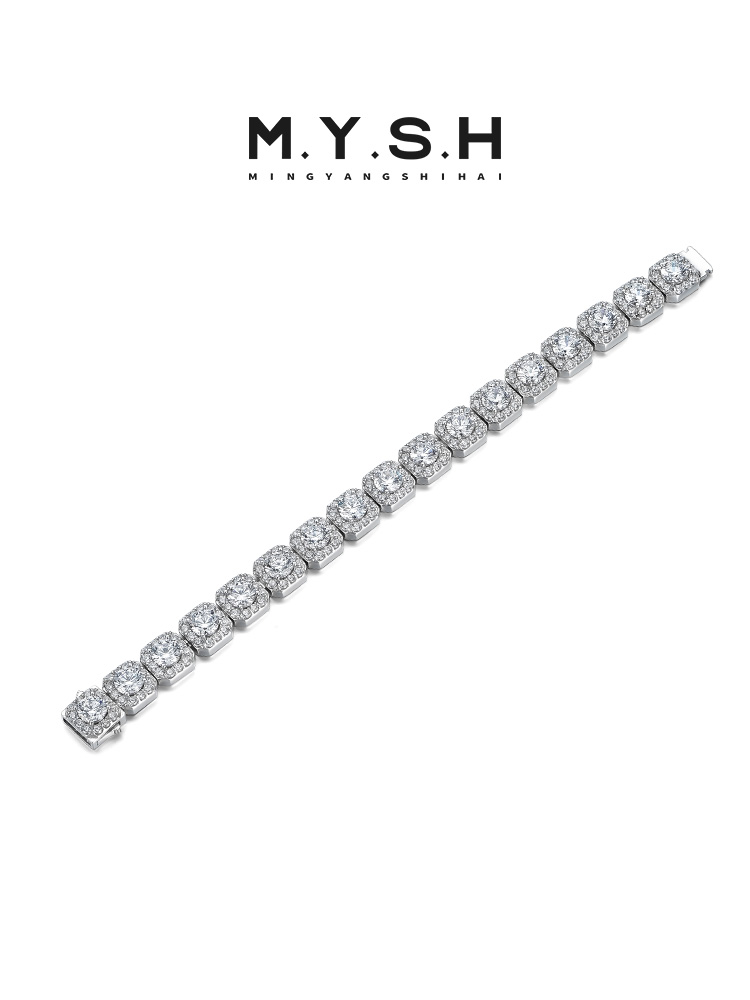 S925 Silver Full Pave Diamond Cuban Tennis Bracelet