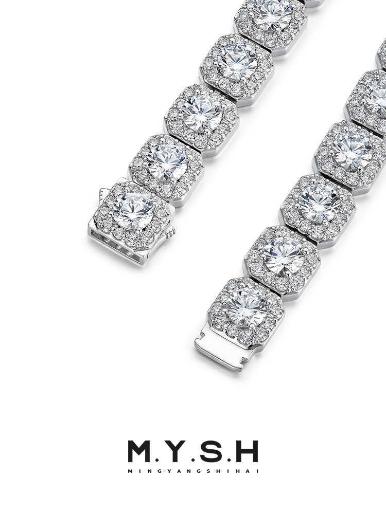 S925 Silver Full Pave Diamond Cuban Tennis Bracelet