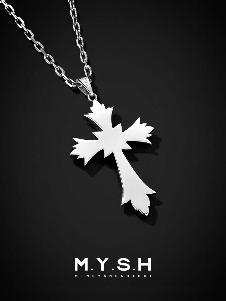 S925 Silver Gothic Cross Pendant Necklace-MYSH