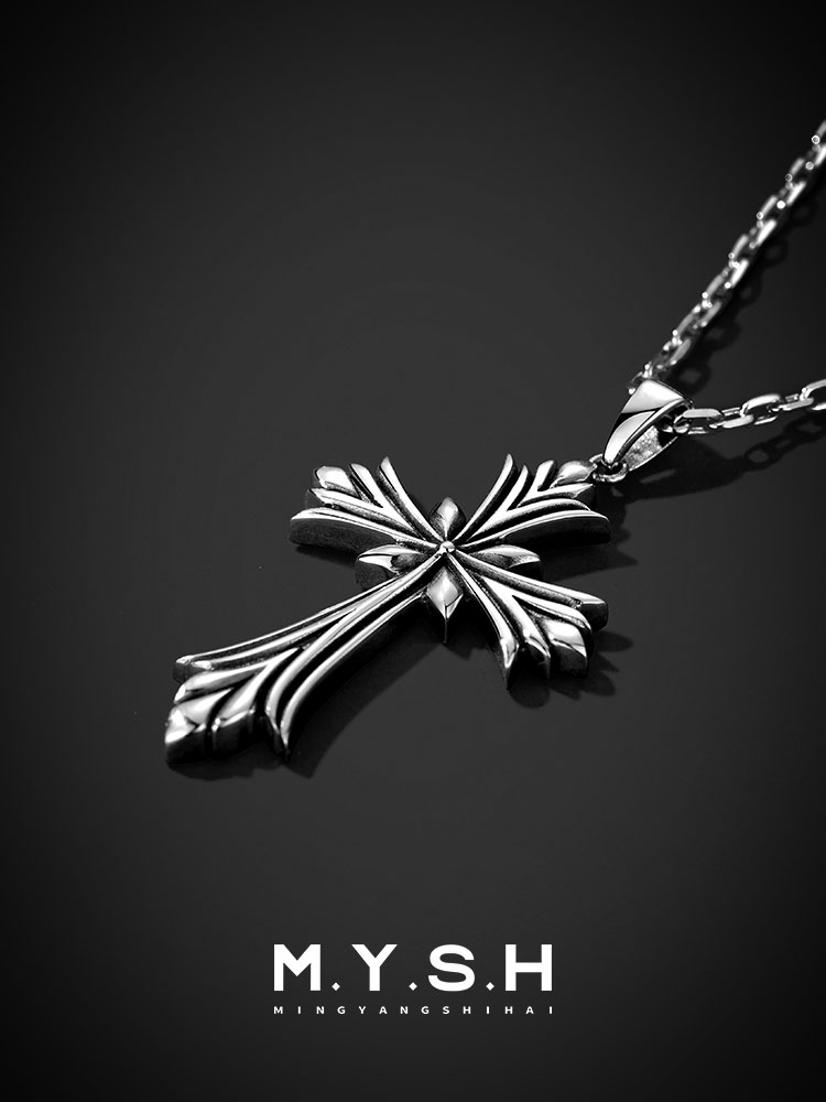 S925 Silver Gothic Cross Pendant Necklace-MYSH