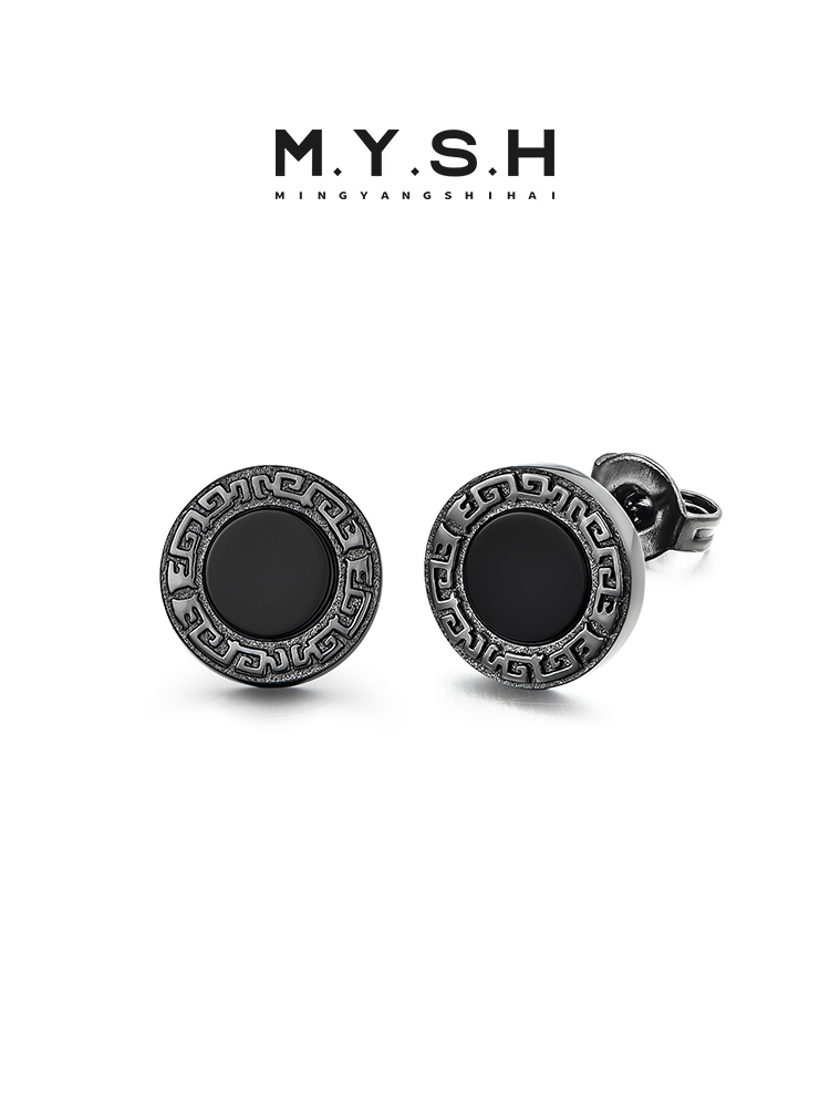 S925 Silver Black Onyx Greek Dragon Stud Earrings