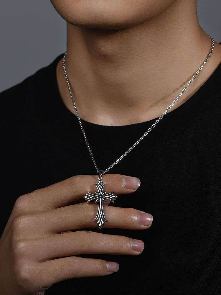 S925 Silver Gothic Cross Pendant Necklace-MYSH