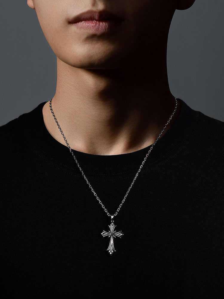 S925 Silver Gothic Cross Pendant Necklace-MYSH