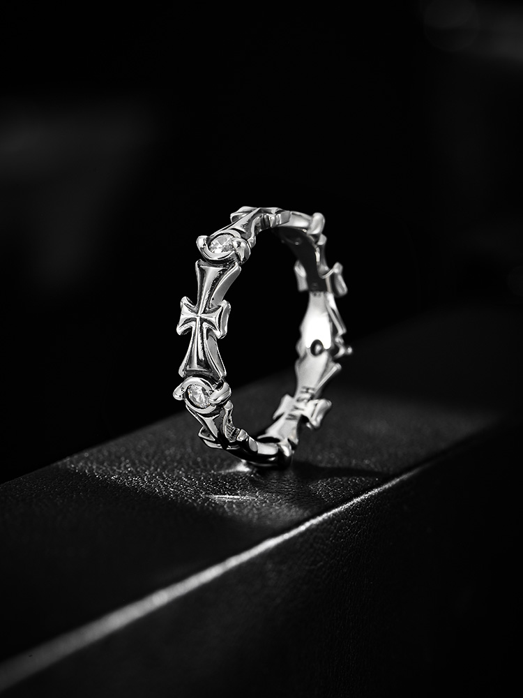 S925 Silver Gothic Cross Eternity Band Ring