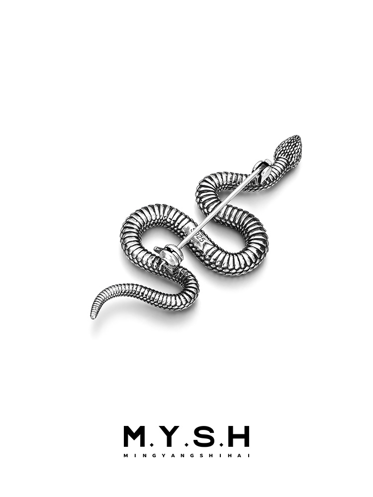 S925 Silver Vintage Coiled Serpent Lapel Pin
