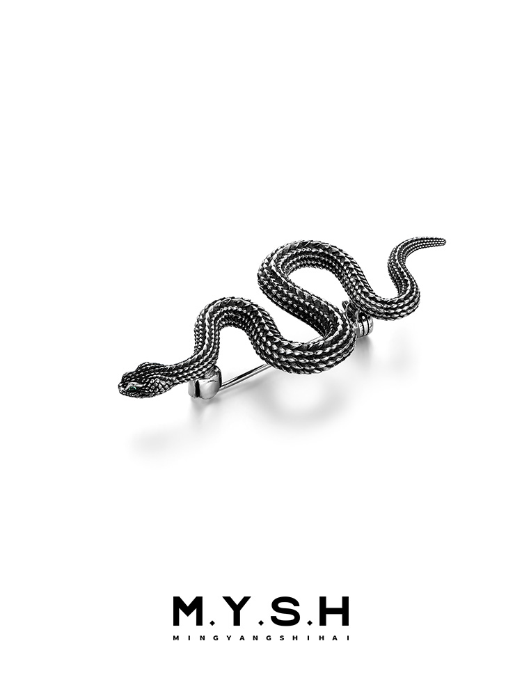 S925 Silver Vintage Coiled Serpent Lapel Pin