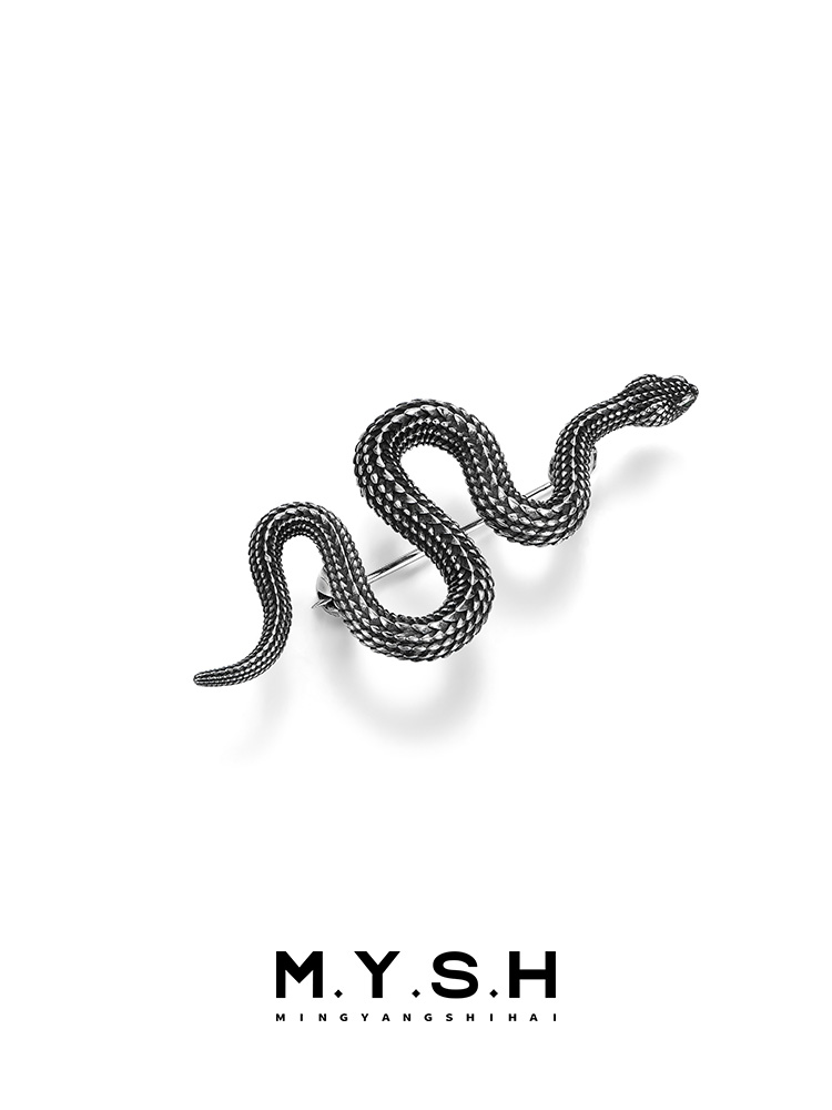 S925 Silver Vintage Coiled Serpent Lapel Pin